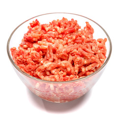Minced meat of stuffing in glass bowl