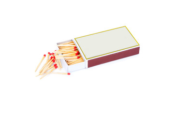 Matchbox with red matches isolated on white background