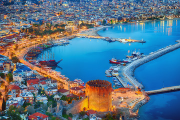 Aerial sunset view of Antalya, Turkey - obrazy, fototapety, plakaty
