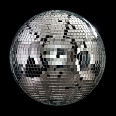 real mirror ball used in the 70s and 80s in discos. fun, dance and music concept. Vintage feeling. - obrazy, fototapety, plakaty