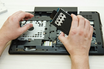 Inside the computer. Electronic components of laptop.