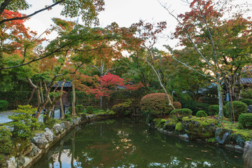 Beautiful autumn garden in Kiyomizu-dera temple at Kyoto, Japan