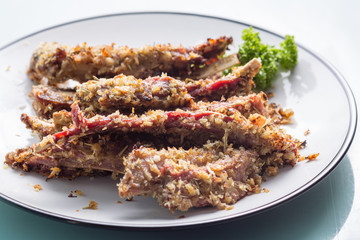 Lamb ribs on plate