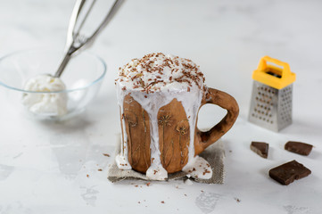 Coffee cocktail with ice-cream and chocolate crumb in cup