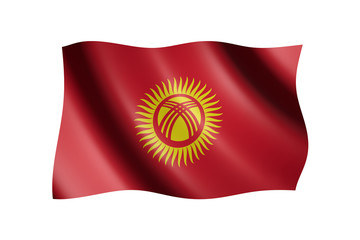 Flag of Kyrgyzstan isolated on white, 3d illustration