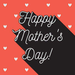 Mother's Day greeting card with with hearts on red background. Decorative postcard. Modern calligraphy script font. 
