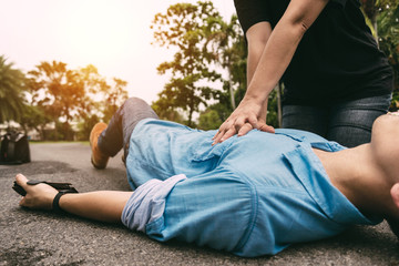 Emergency CPR on a Man who has Heart Attack , One Part of the Process Resuscitation (First Aid)