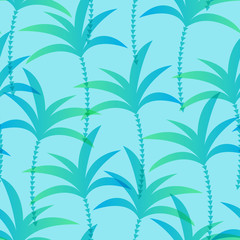 Seamless pattern of palm trees on blue background