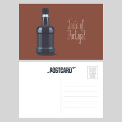 Postcard from Portugal vector illustration with bottle of porto wine