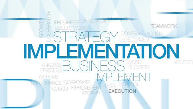 Implementation animated word cloud, text design animation. Kinetic typography.