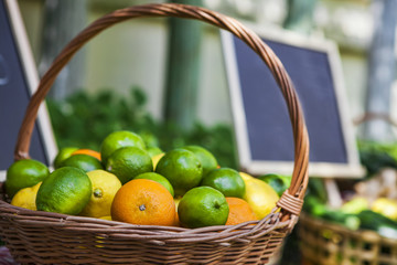 Baskets full of fresh fruit and vegetables
