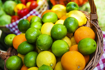Baskets full of fresh fruit and vegetables
