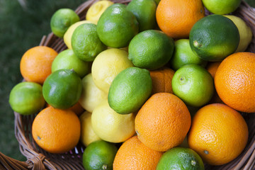 Baskets full of fresh fruit and vegetables
