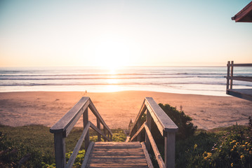 Stairs to the Beach, Sunset at Morro Bay, California