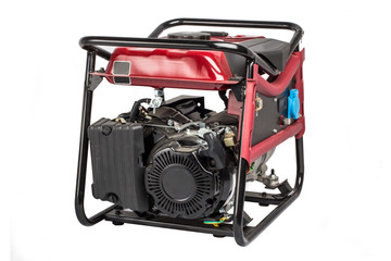Portable Red Electric Generator on White Background