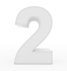 number 2 3d white isolated on white