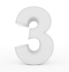 Naklejka premium number 3 3d white isolated on white