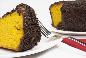 Traditional Brazilian cake with carrots and chocolate close