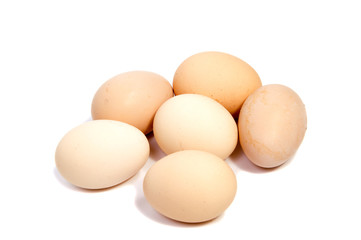 Broken egg in eggshell half and raw egg isolated on white background cutout
