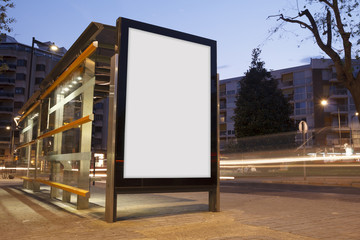 Blank advertisement in a bus stop