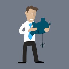 a man with an empty piggy Bank