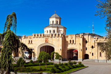 Fototapeta na wymiar Entrance to the Holy Trinity Sameba Cathedral in Tbilisi, Georgia.