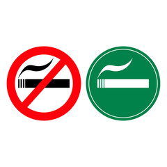 No smoking and smoking area signs. illustration.