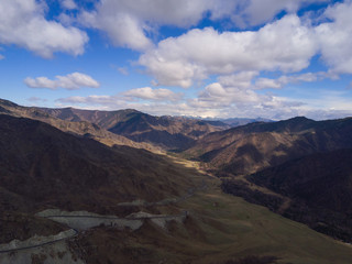 Altai mountains. Beautiful highland landscape. Russia. Siberia. Flight on quadcopter. Top view