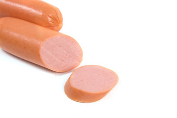 Sliced sausage on white background