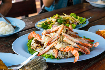 steam fresh crab on the table ready for eat