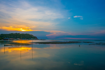 Fototapeta na wymiar sunset sea view oyster farm