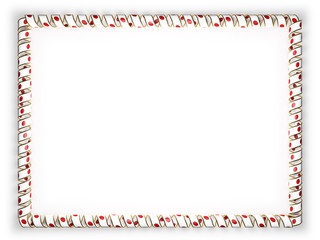 Obraz premium Frame and border of ribbon with the Japan flag, edging from the golden rope. 3d illustration