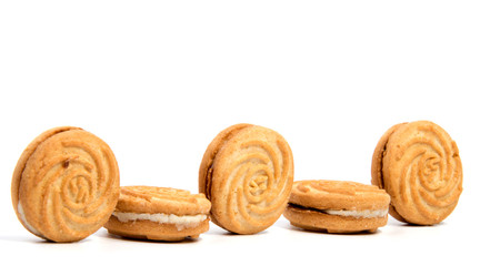 stacked short pastry cookies isolated on white background