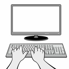 Hand using desktop computer