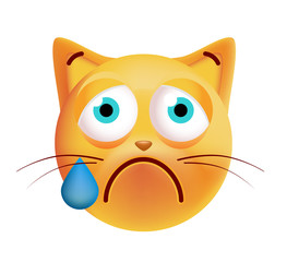 Cute Emoticon Cat Crying on White Background. Isolated Vector Illustration 