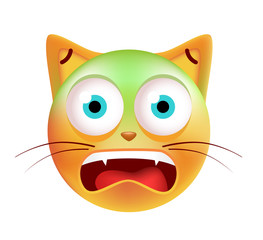 Cute Scared Emoticon Cat on White Background. Isolated Vector Illustration 