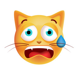 Cute Scared Emoticon Cat on White Background. Isolated Vector Illustration 