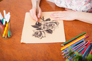 Closeup of drawing at the desk