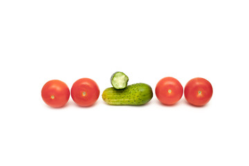 cucumbers and tomatoes on white background
