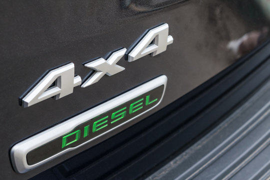 The inscription 4x4 diesel rear car door of the SUV.