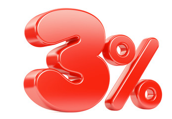 Three red percentages on a white background. 3d render illustration.