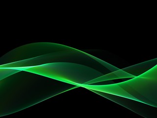 Abstract Light green wave on black background 