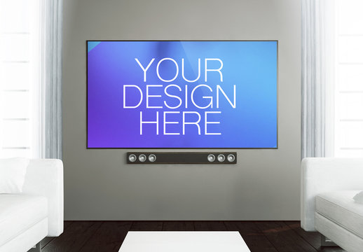 Big Screen TV in Living Room Mockup