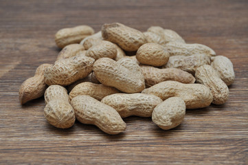 Nuts on a wooden table