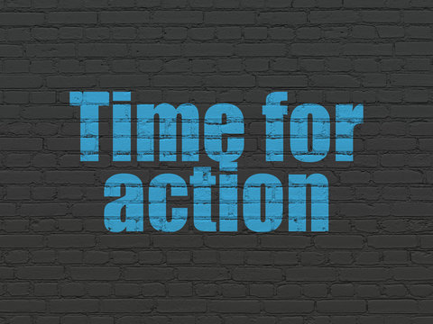 Timeline concept: Time for Action on wall background