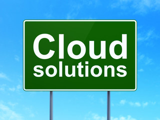 Cloud computing concept: Cloud Solutions on road sign background
