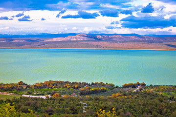 Vransko lake and landscape aerial view