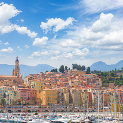 colorful houses of Menton old town port, France