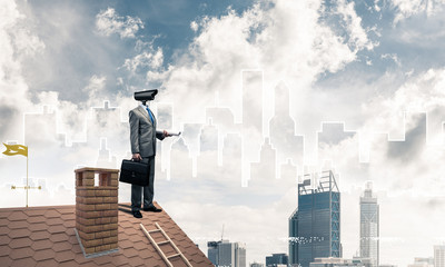 Concept of home security and privacy protection with camera head