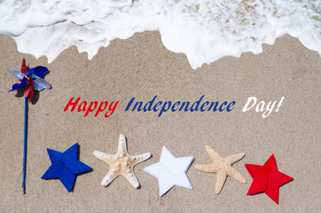 Fototapeta na wymiar Independence Day USA background with starfishes and stars